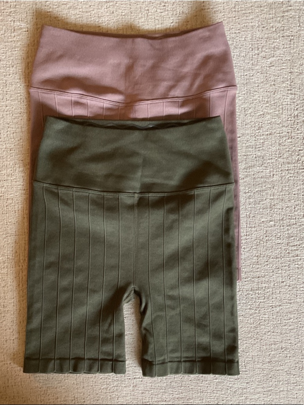 2 Pair Spiritual Gangster Amara Rib High-Waist Bike Shorts Olive Mauve XS/S